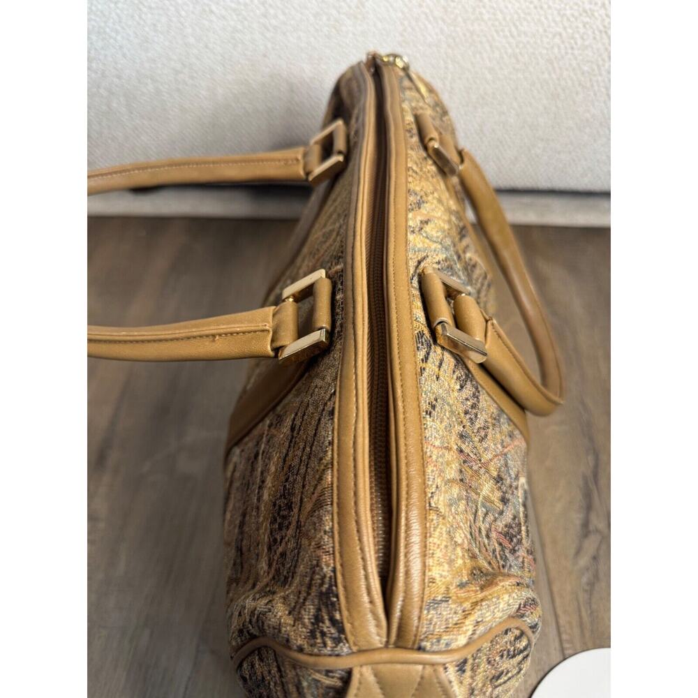 Vintage 70's Morris Moskowitz Tapestry Leather Handbag Purse MM USA - Picture 9 of 13